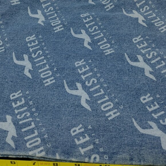 Hollister Denim Drawstring Backpack Cinch Bag Blue Logo Print Y2K - Picture 7 of 7